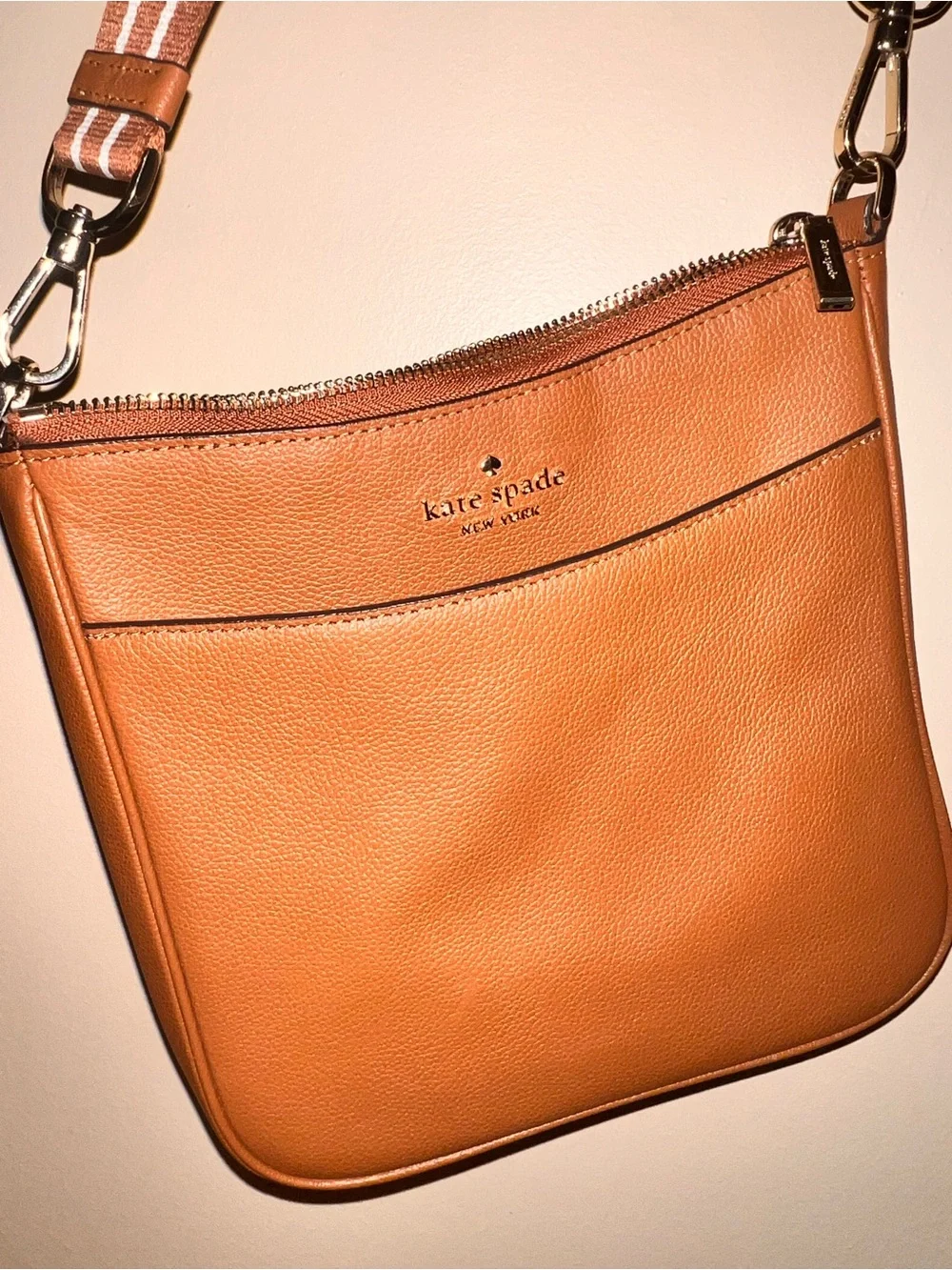 Kate Spade Crossbody Bag in Saddle Brown with Striped Strap